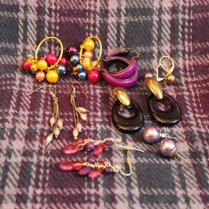 Purple Pink Faux Pearl Pierced Earring Lot of 8